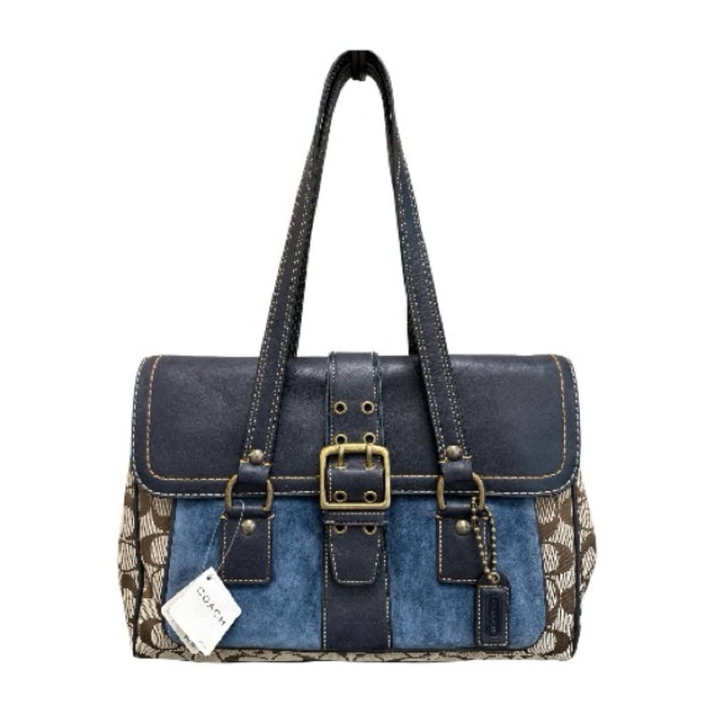 NEW-Coach 2004 Fall Special Edition Sig C Denim Suede Flap Tote Bag Satchel